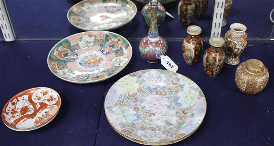 A Chinese Kangxi period clobbered bottle vase and a group of Japanese ceramics,